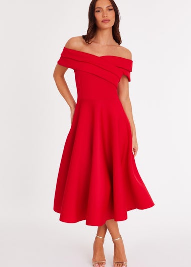 Quiz Red Pleated Bardot Midaxi Dress