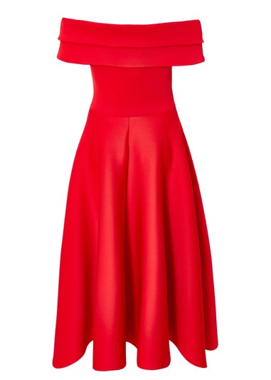 Quiz Red Pleated Bardot Midaxi Dress