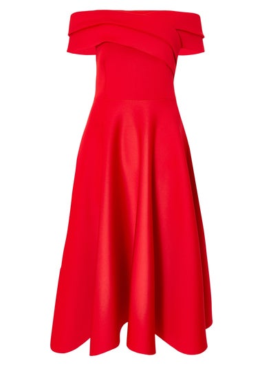 Quiz Red Pleated Bardot Midaxi Dress