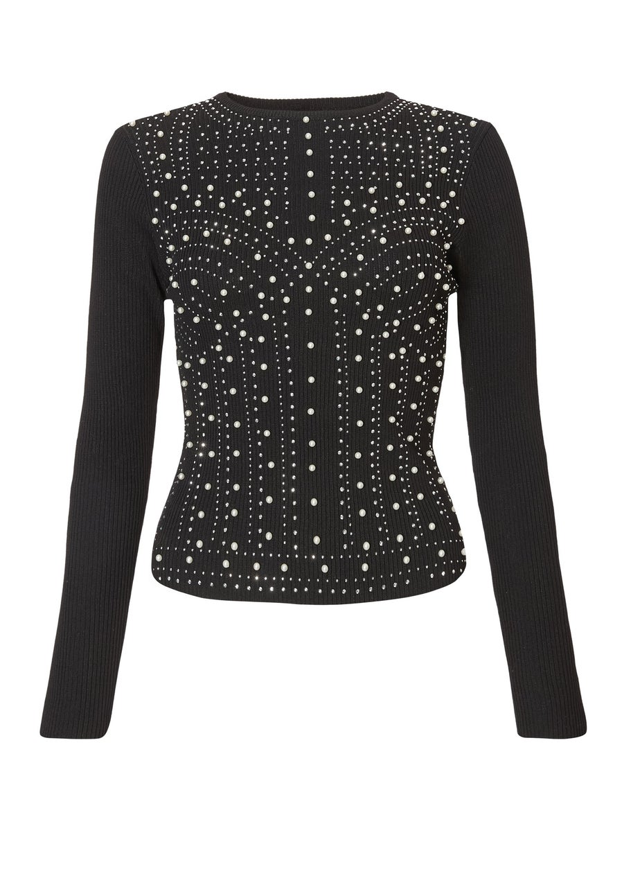 Quiz Black Embellished Long Sleeve Top