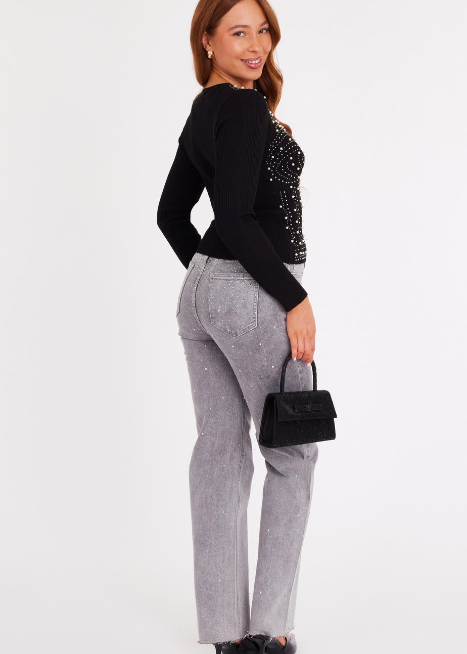 Quiz Black Embellished Long Sleeve Top