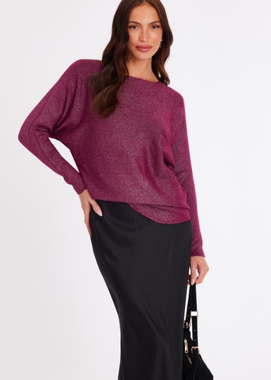 Quiz Burgundy Glitter Batwing Jumper