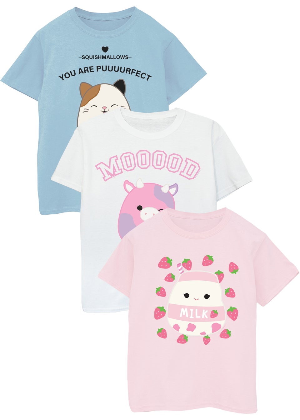 Squishmallows Girls T-Shirts 3 Pack(5-13 Years)