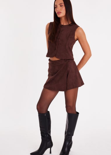 Quiz Brown Faux Suede Waistcoat