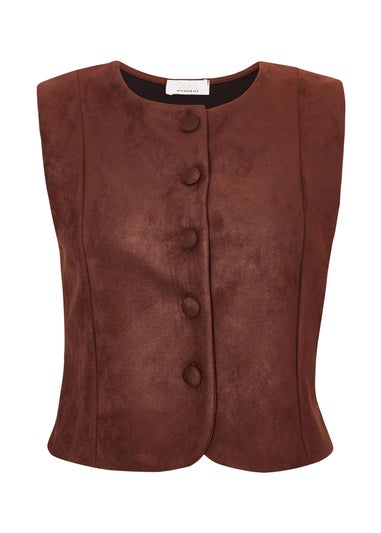 Quiz Brown Faux Suede Waistcoat