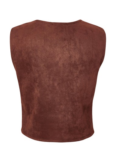Quiz Brown Faux Suede Waistcoat