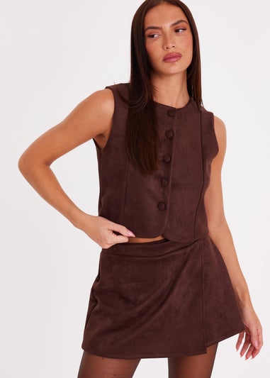 Quiz Brown Faux Suede Waistcoat