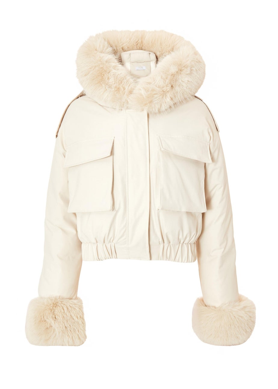 Quiz Stone Faux Fur Bomber Jacket