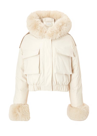 Quiz Stone Faux Fur Bomber Jacket