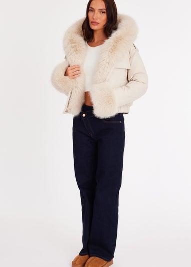 Quiz Stone Faux Fur Bomber Jacket