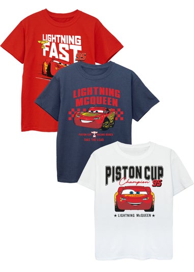 Disney Cars Lightning McQueen Boys T-Shirts 3 Pack (3-13 Years)