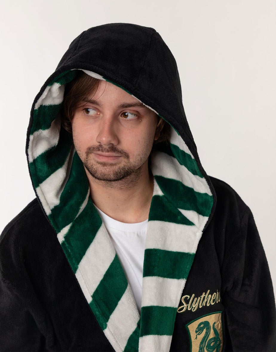 Harry Potter Slytherin Adults Black Hooded Bathrobe