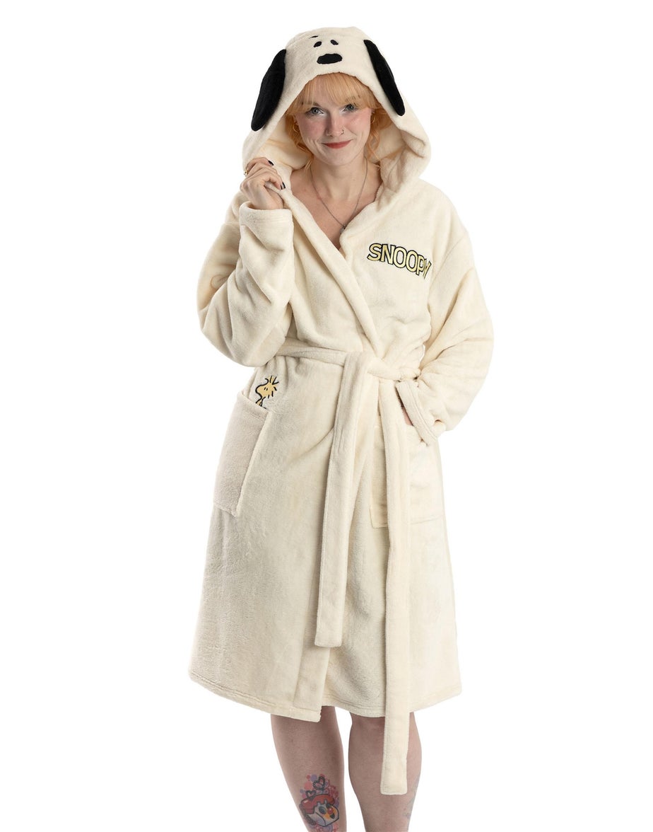 Peanuts Snoopy Adults White Hooded Bathrobe