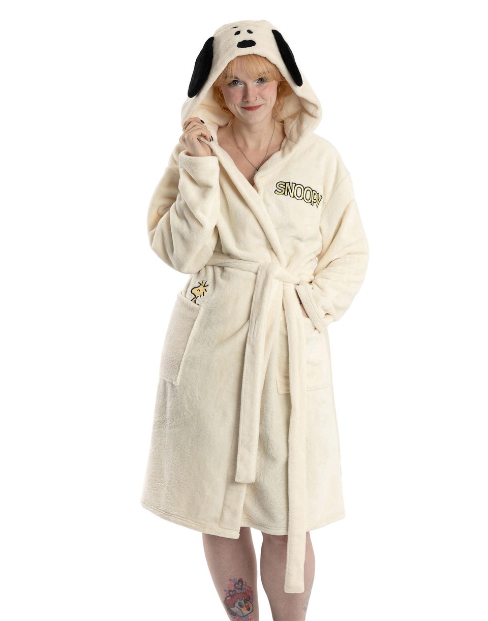Vanilla Underground Peanuts Snoopy Adults White Hooded Bathrobe