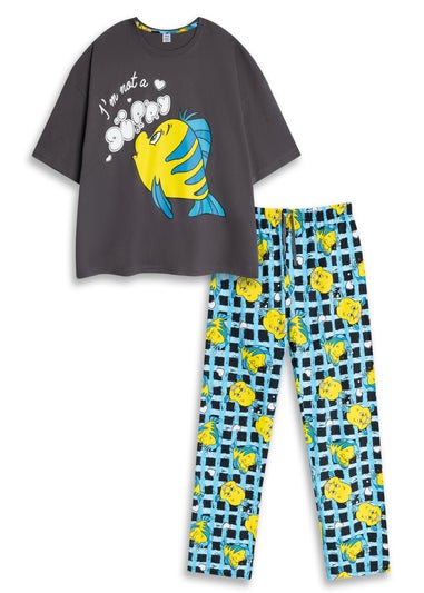 Disney The Little Mermaid & Flounder Adults Grey Short Sleeve Long Leg Pyjama Set