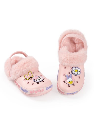 Disney Minnie Mouse and Daisy Fur Lined Girls Pink Clogs (Younger 6-Older 12)