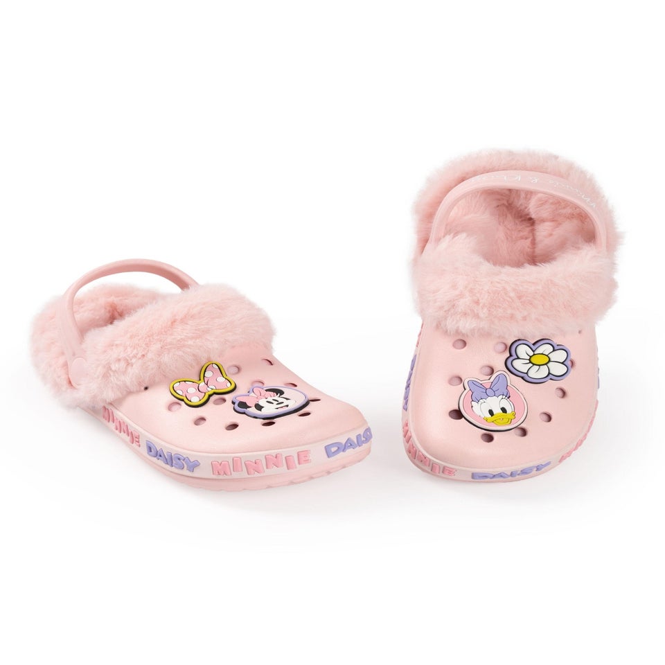 Disney Minnie Mouse and Daisy Fur Lined Girls Pink Clogs (Younger 6-Older 12)