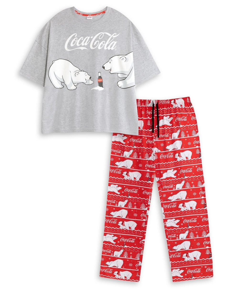 Vanilla Underground Coca Cola Logo Adults Grey Short Sleeve Pyjama Set