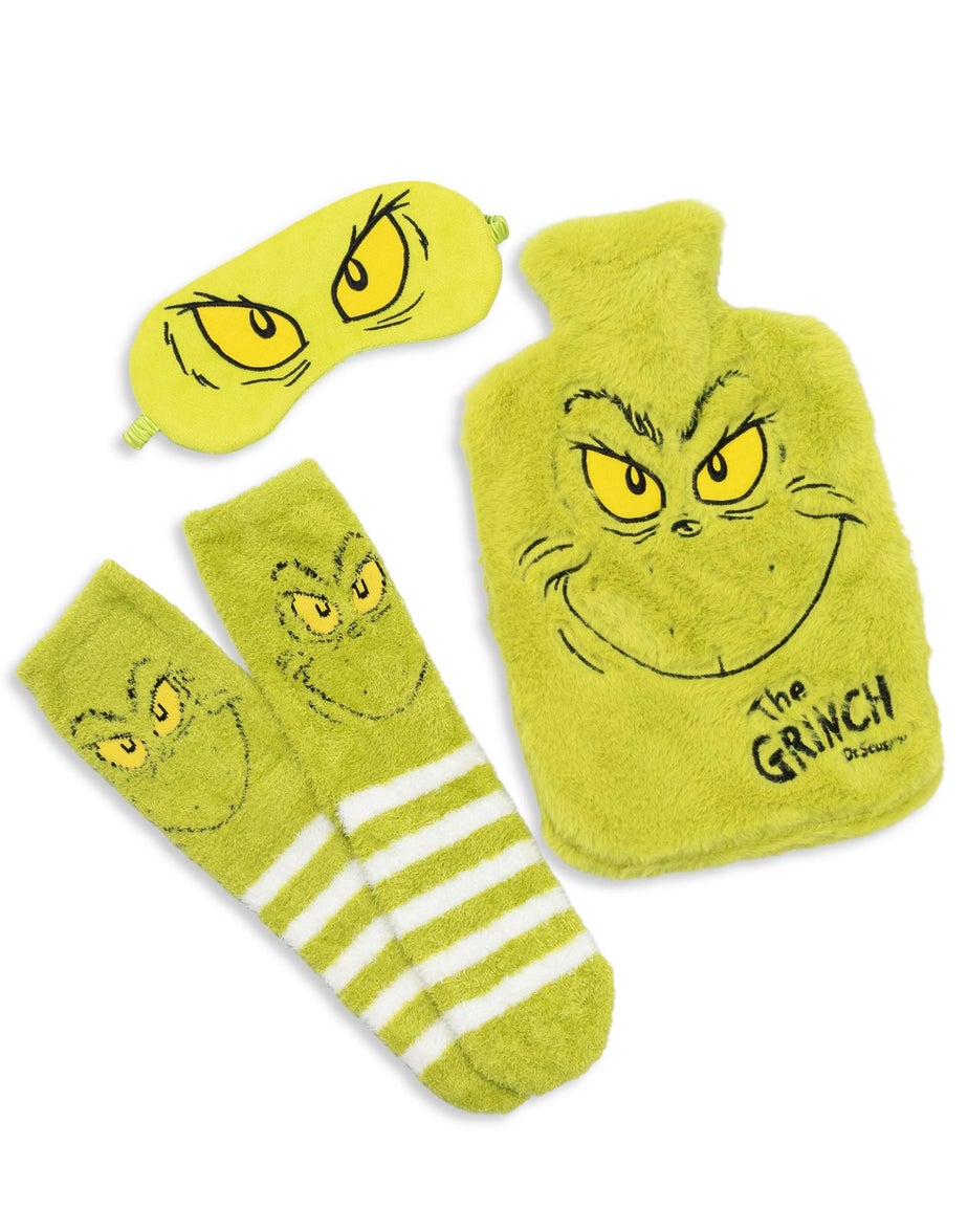 Grinch Character Adults Green Hot Water Bottle Gift Set