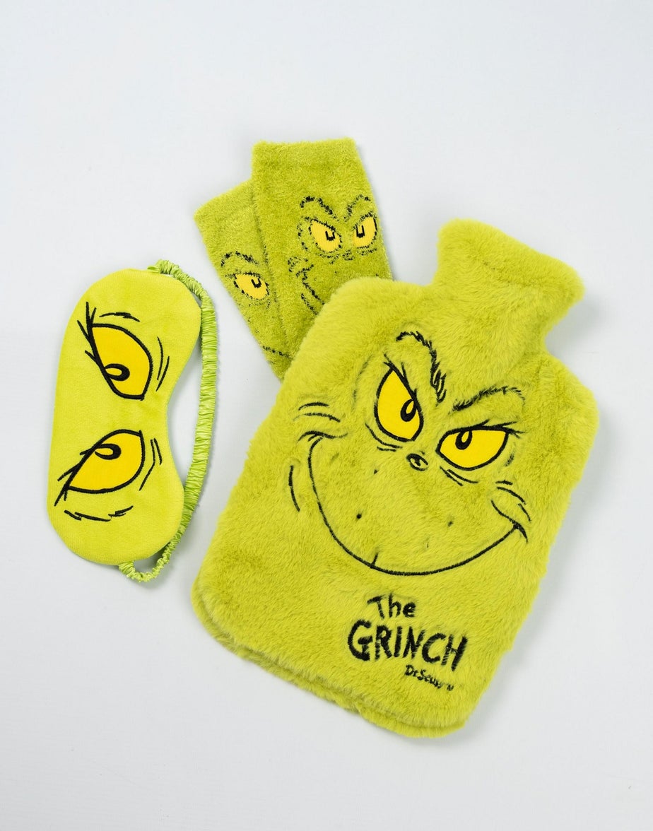 Grinch Character Adults Green Hot Water Bottle Gift Set
