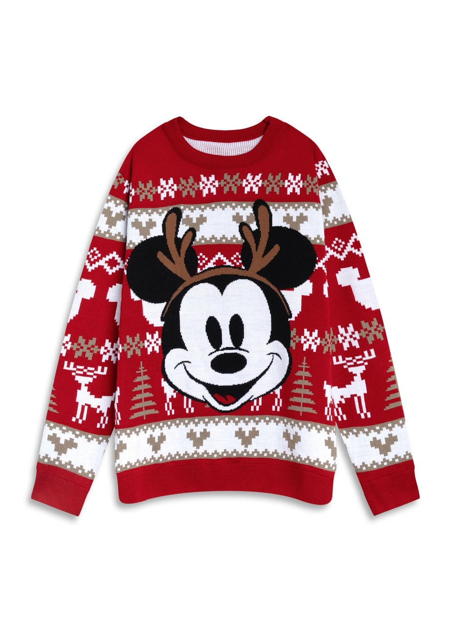 Disney Mickey Mouse Adults Red Christmas Jumper
