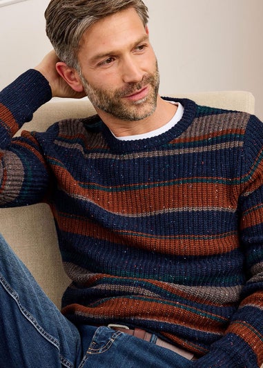 Cotton Traders Midnight Blue Supersoft Stripe Crew Neck Jumper