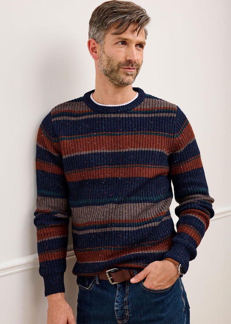 Cotton Traders Midnight Blue Supersoft Stripe Crew Neck Jumper