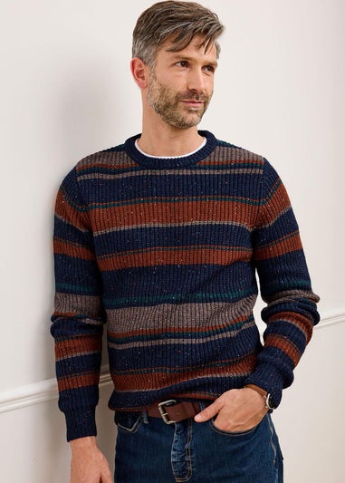 Cotton Traders Midnight Blue Supersoft Stripe Crew Neck Jumper