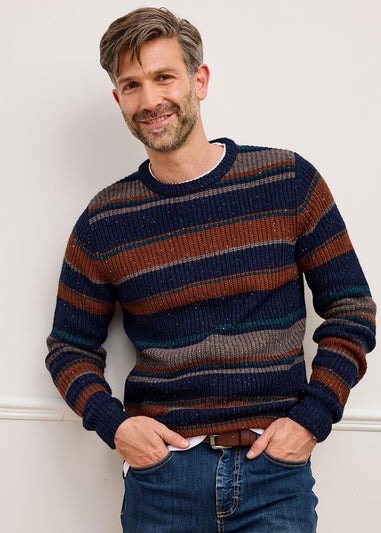 Cotton Traders Midnight Blue Supersoft Stripe Crew Neck Jumper