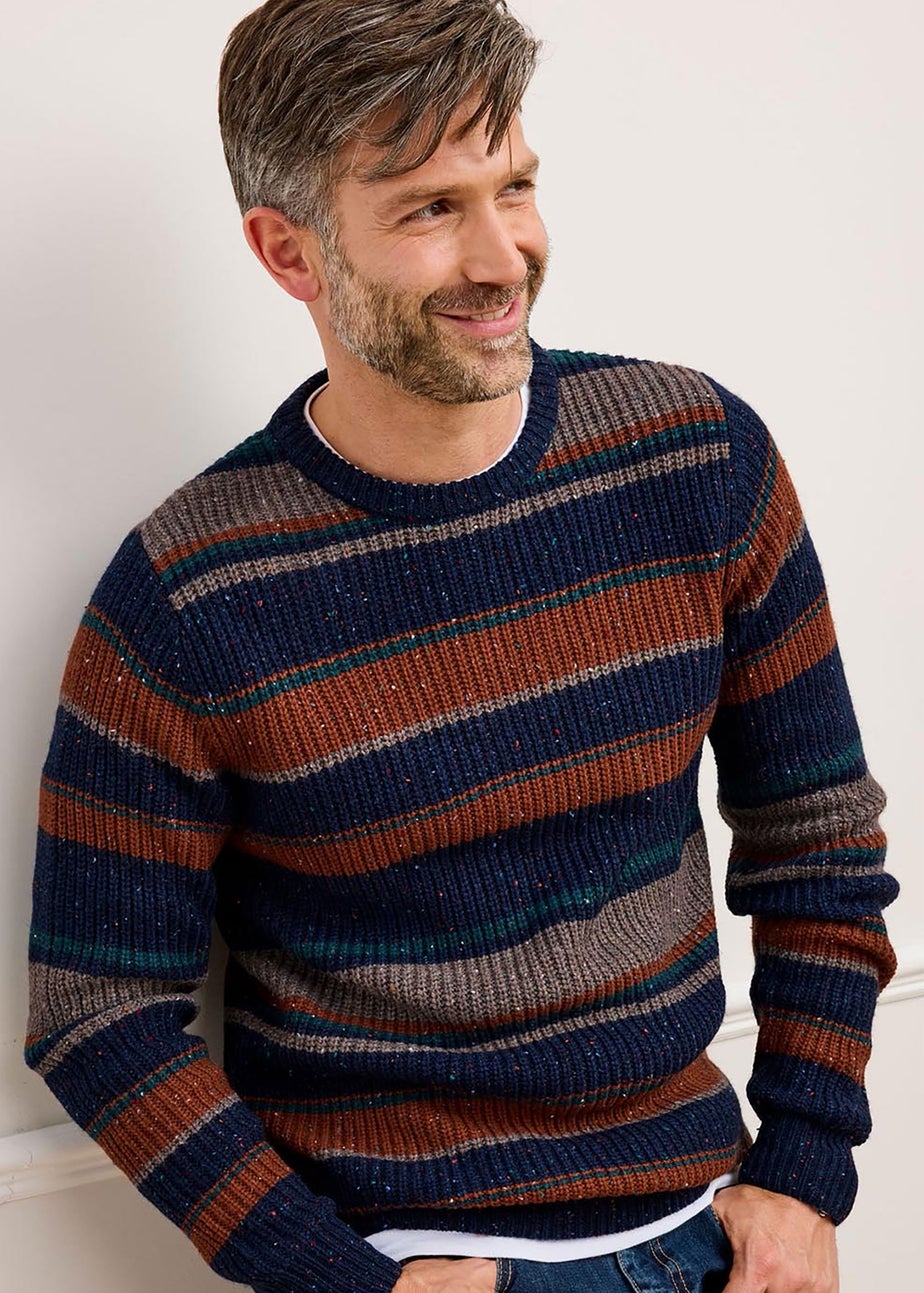 Cotton Traders Midnight Blue Supersoft Stripe Crew Neck Jumper