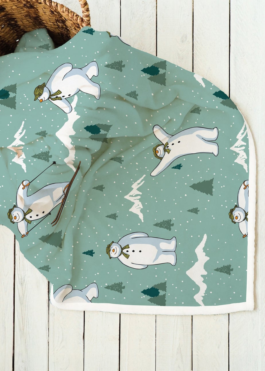 The Snowman Smile Blue Sherpa Fleece Blanket