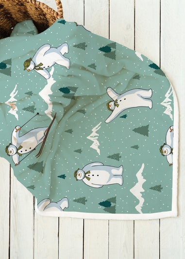 The Snowman Smile Blue Sherpa Fleece Blanket
