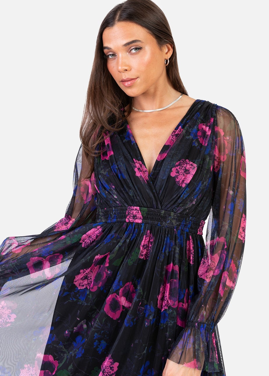 Anaya With Love Floral Faux Wrap Long Sleeve Midaxi Dress