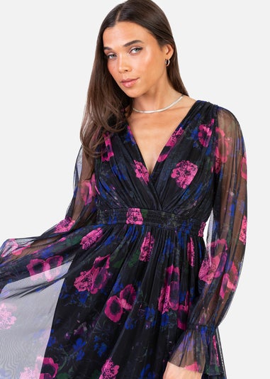 Anaya With Love Floral Faux Wrap Long Sleeve Midaxi Dress