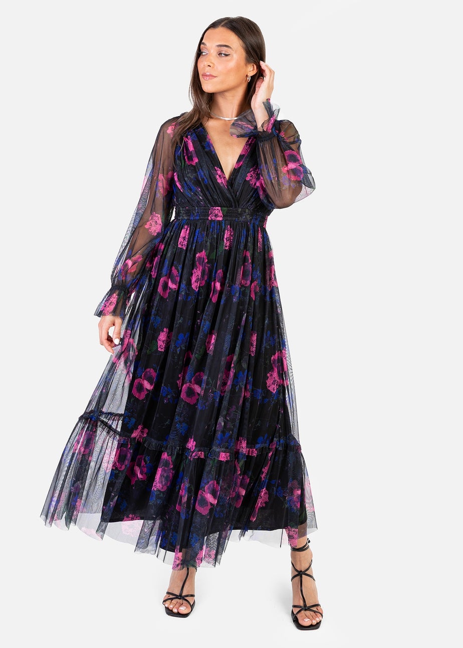 Anaya With Love Floral Faux Wrap Long Sleeve Midaxi Dress