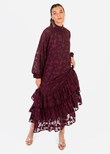 Anaya With Love Maroon Burnout Long Sleeve Trapeze Midaxi Dress
