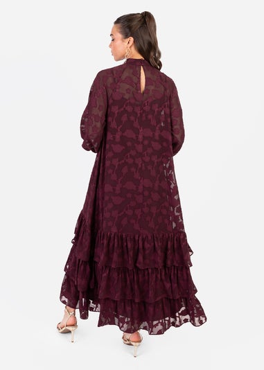 Anaya With Love Maroon Burnout Long Sleeve Trapeze Midaxi Dress