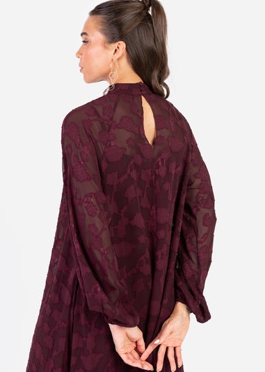 Anaya With Love Maroon Burnout Long Sleeve Trapeze Midaxi Dress