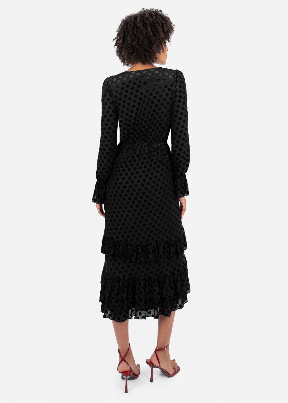 Lovedrobe Black Flocked Polka Dot Midaxi Dress