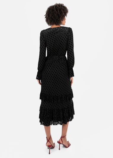 Lovedrobe Black Flocked Polka Dot Midaxi Dress