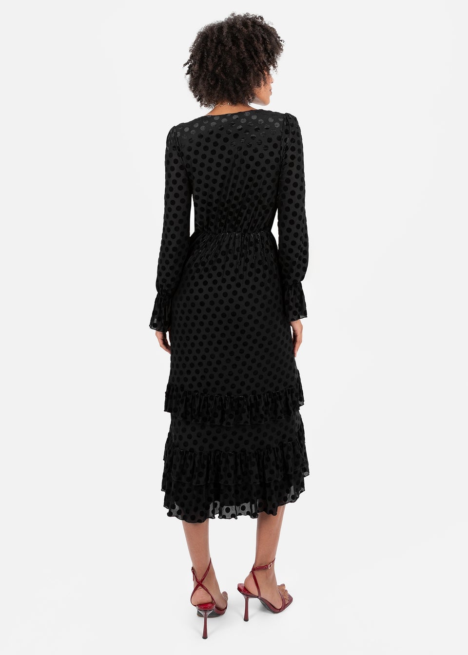 Lovedrobe Black Flocked Polka Dot Midaxi Dress