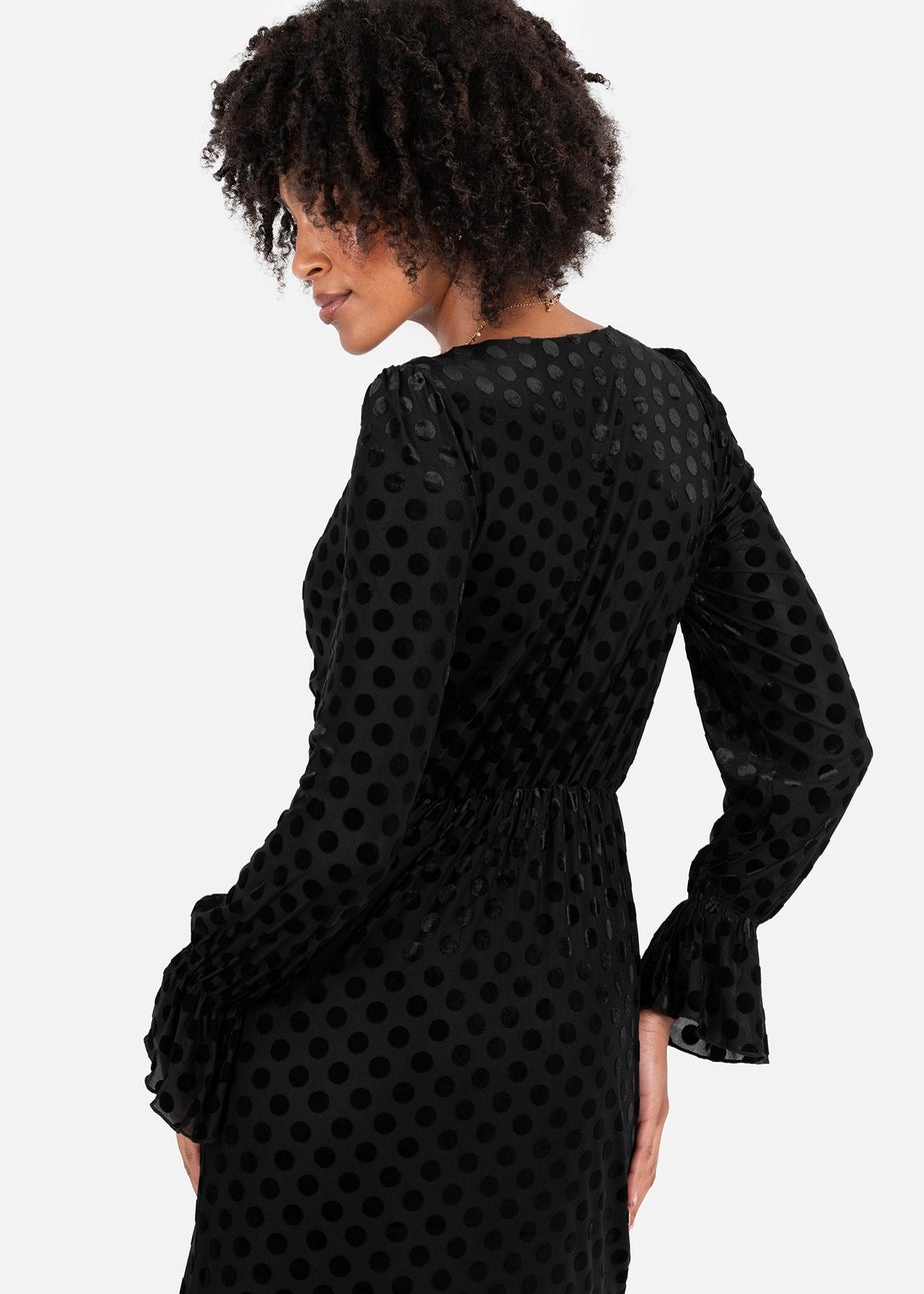 Lovedrobe Black Flocked Polka Dot Midaxi Dress