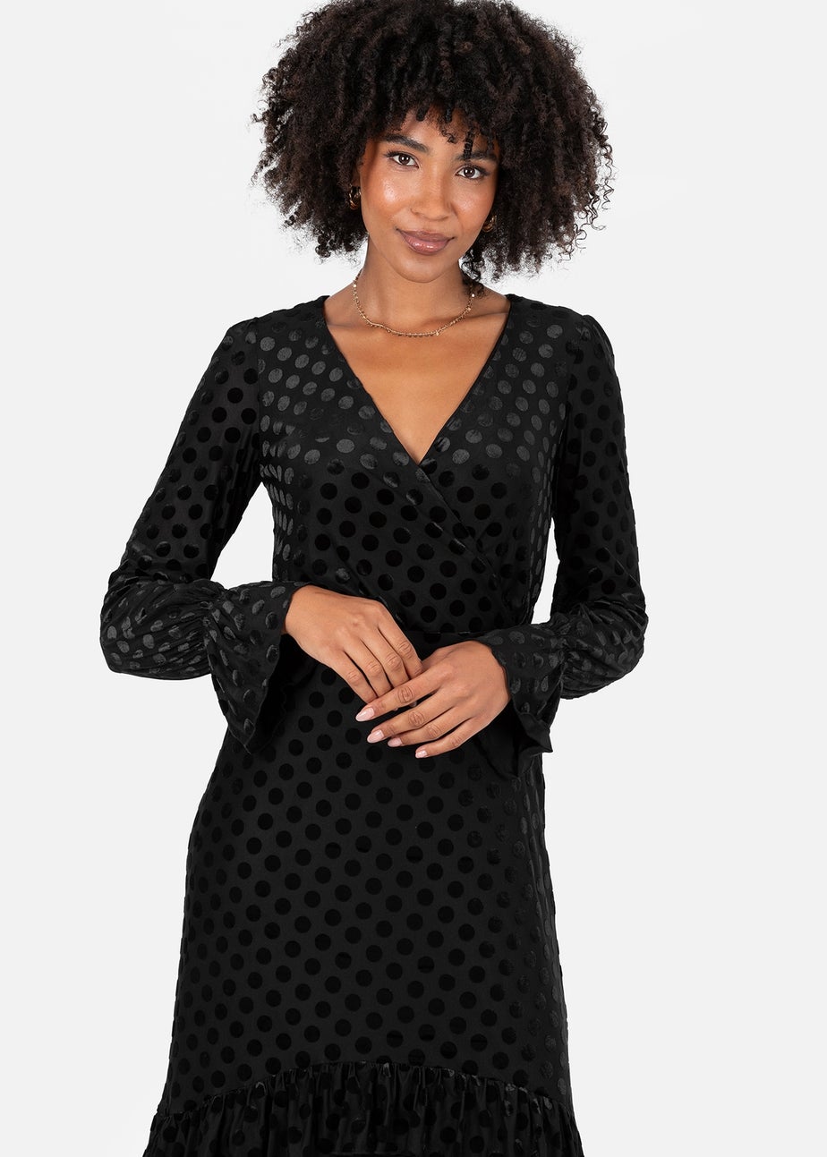 Lovedrobe Black Flocked Polka Dot Midaxi Dress