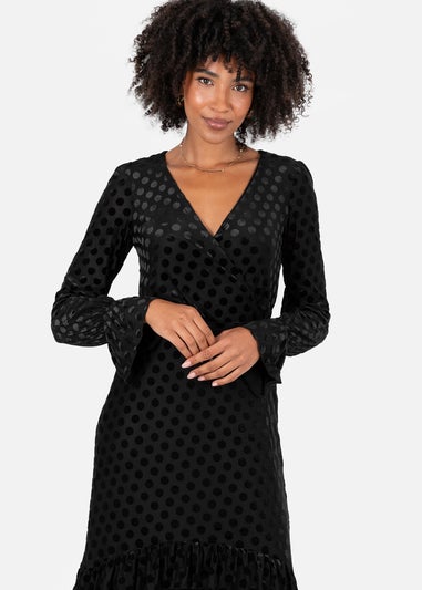 Lovedrobe Black Flocked Polka Dot Midaxi Dress