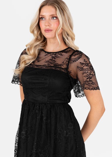 Lovedrobe Black Short Sleeve Lace Midi Dress