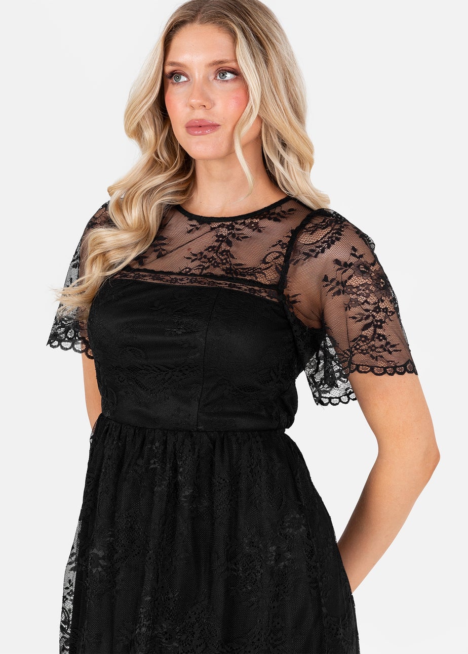 Lovedrobe Black Short Sleeve Lace Midi Dress