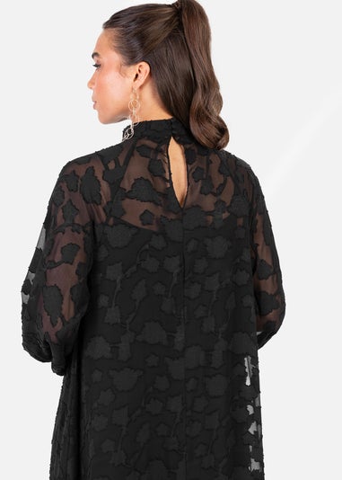 Anaya With Love Black Burnout Long Sleeve Trapeze Midaxi Dress