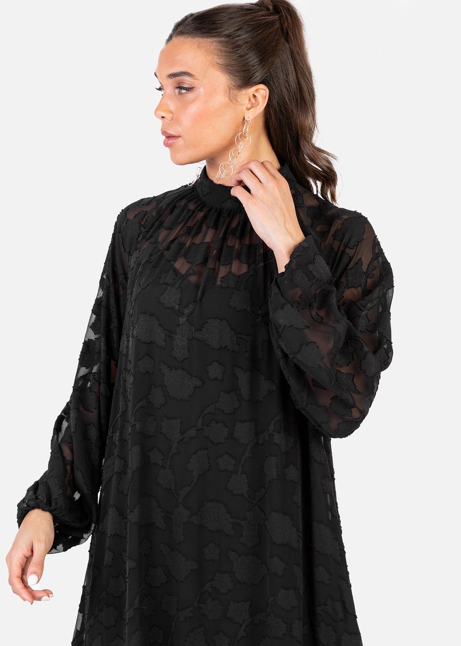 Anaya With Love Black Burnout Long Sleeve Trapeze Midaxi Dress