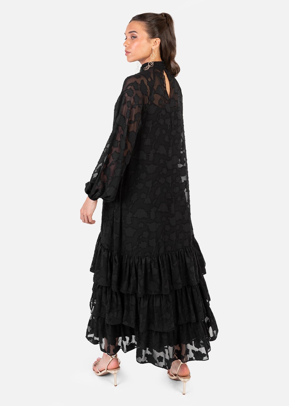 Anaya With Love Black Burnout Long Sleeve Trapeze Midaxi Dress