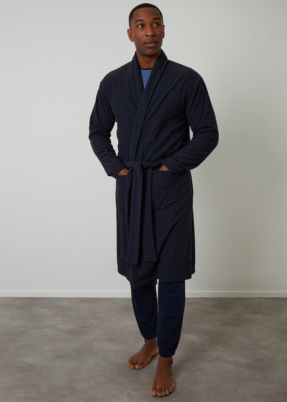 Threadbare Navy Waffle Fleece Dressing Gown